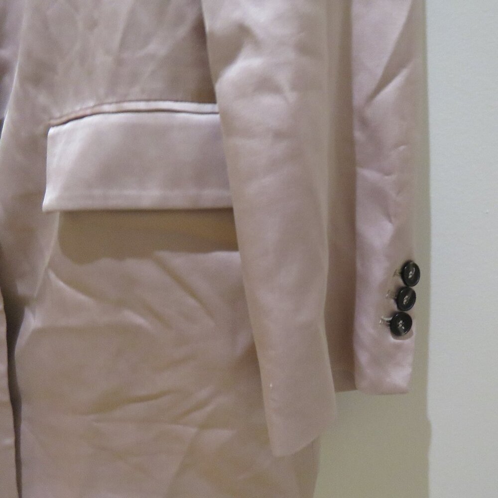ZARA Long Buttoned Collared Satin Blazer in Blush Pink Pastel Preppy - Size S - Picture 6 of 14